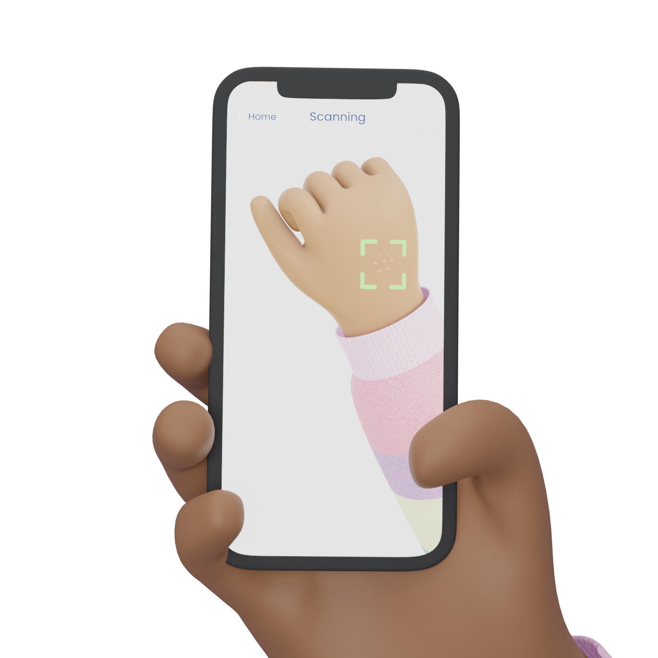 A girl is using the Rash ID app to diagnose a skin disorder on her hand