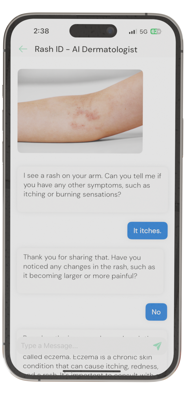 Rash ID's MUM, an interactive AI dermatologist that takes a thoughtful approach to identifying skin disorders.